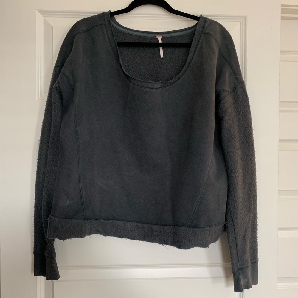Free People Grey Distressed Sweatshirt